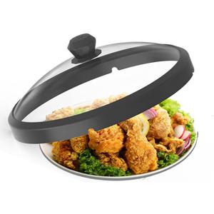 Microwave Glass Cover Splatter Guard Lid with Anti-scald Silicone Handles and Vented Edge for Food Pot Plate Cover 10.5 inch Diameter Black Height 3.35 inches