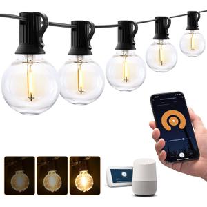 XMCOSY+ Patio Lights, Smart 50Ft Outdoor String Lights with 25 Dimmable G40 Globe Bulbs, APP Control, Work with Alexa, Connectable Waterproof LED Outdoor Light