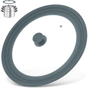 13-14-15 in Universal Lid for Oversized Pots, Pans and Skillets, Extra Large Pot Lid Tempered Glass Lid with Heat-Resistant Silicone Edge, Cookware Lids, Replacement Frying Pan Cover, Grey