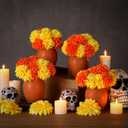 LemonRoad Dia De Los Muertos Altar Decorations Marigold Flowers Day of The Dead Decorations Clay Vase with Artificial Marigold Fake Flowers for Mexican Day of The Dead Table Decoration