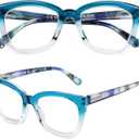 AQWANO Oversized Cat Eye Reading Glasses Women Blue Light Blocking, Filter UV Ray/Glare Computer Readers Fashion, Blue 1.75