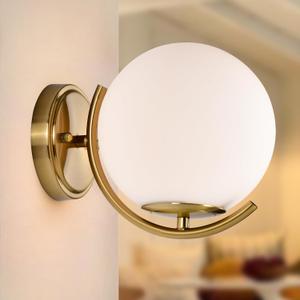 COTTAGE LIFE Mid Century Gold Wall Sconce Wall Light Fixture Wall Lamp with Milk White Globe Glass Lampshade Art Deco Wall Lighting Fixture for Bedroom Living Room Hallway