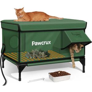 Heated Cat House for Outdoor Cats, Waterproof Insulated Outdoor Cat House with Heating Pad, Weatherproof Elevated Heated Cats House for Outside Feral Cats (Green, 29" L x 17" W x 20" H)