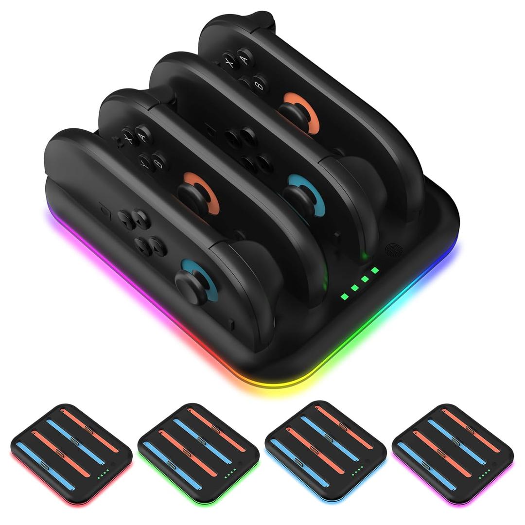 Pogriko Joycon Charging Dock for Nintendo Switch 2, Controller Charger Dock with LED Light, Fast Safe Charging Station Compatible with Switch 2 Joycons (Pitch-black)