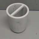 Essentra Home White Marble Toothbrush Holder | Small Toothbrush & Toothpaste Organizer | Blanc Collection