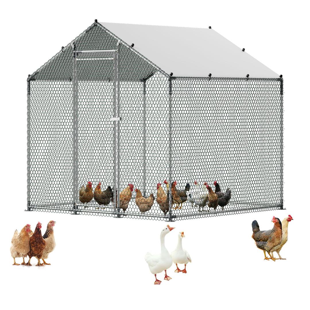 VEVOR Metal Chicken Coop, Large Walk-in Chicken Runs with Cover, Spire Roof Hen House Enclosure with Security Lock, Outdoor Duck Rabbit Cage Poultry Pen for Backyard, Farm, Yard  6.56x6.56x6.56ft