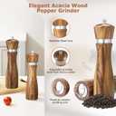 2 Pack Acacia Wood Salt and Pepper Grinder Set 8 Manual Mills with Adjustable Ceramic Core, Stainless Steel, Tray, Spoon, Brush & Funnel Rustic Wooden Gift Set for Kitchen or Table