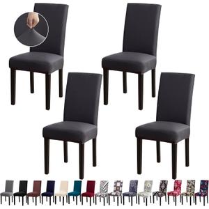 Chair Covers for Dining Room Set of 4, Dining Chair Covers, Kitchen Chair Covers, Stretch Removable Washable Dining Chair Slipcovers for Home, Hotel, Banquet, .Dark Grey