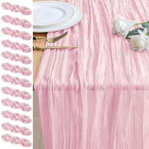 12PCS Table Runner Cheesecloth 10FT Blushing Pink Boho Gauze Cheese Cloth Rustic Sheer Table Runners for Wedding Bridal Baby Shower Party Decoration