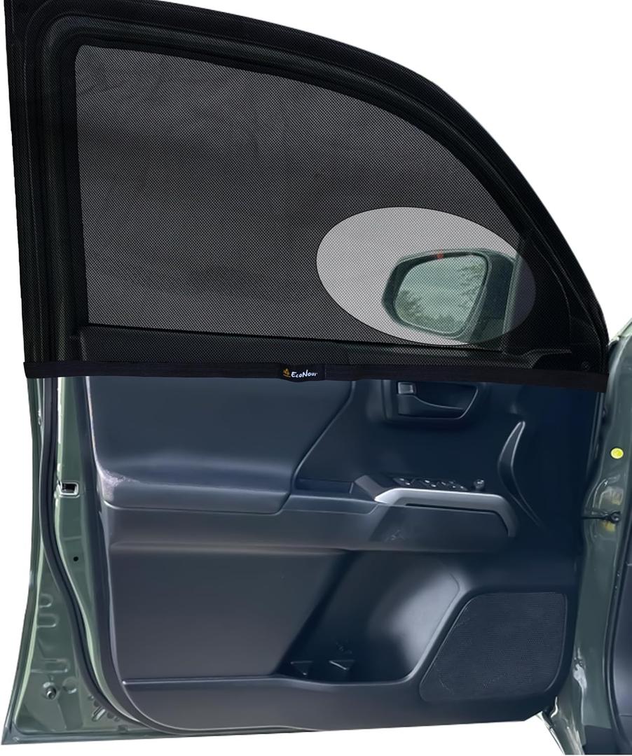 EcoNour Car Front Side Window Sun Shades Compatible for Toyota Tacoma | 2Pack Breathable Super Stretchy Mesh Sun Shade | Heat Block UV Protection Car Window Screen Covers | Mosquito Net Curtains