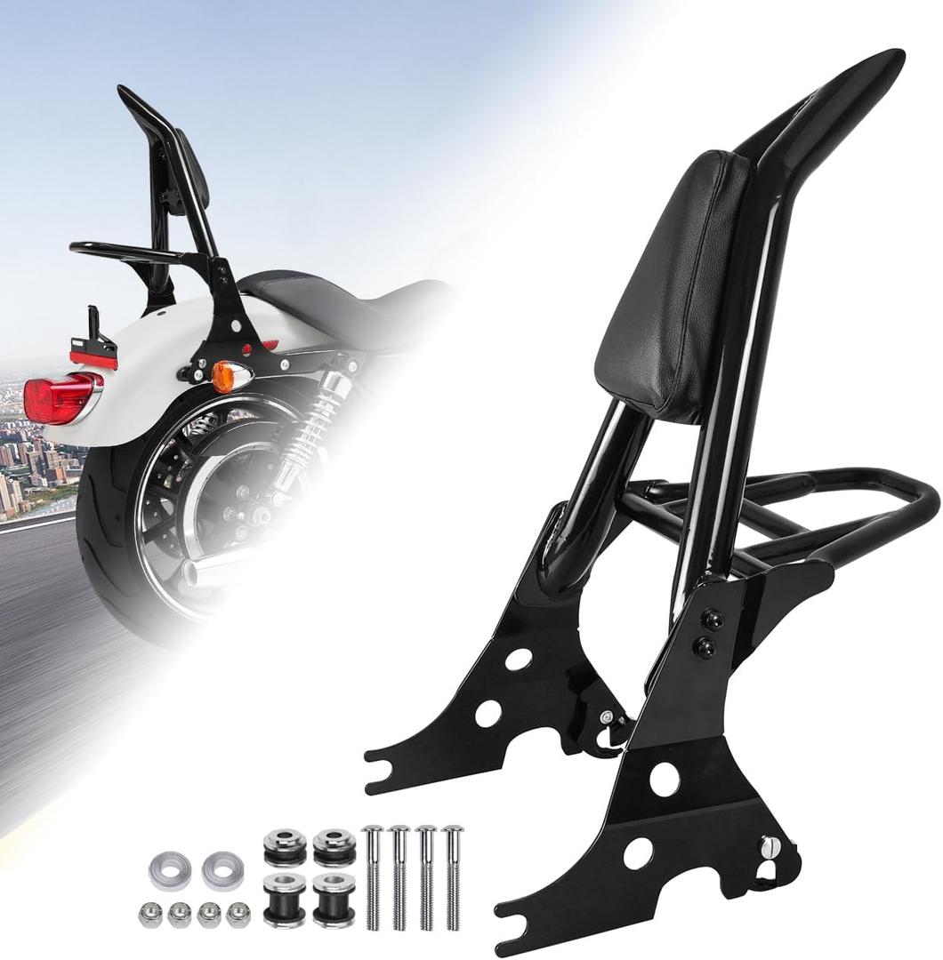 AUFER Motorcycle Detachable Rear Passenger Backrest Sissy Bar With Luggage Rack Rotary Docking Latches Clips Compatible With For 2004-Up Sportster XL 883 1200 Super Low Forty Eight Seventy Two
