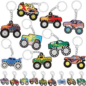 Sasylvia 36 Pcs Monster Truck Party Favors Monster Truck Keychains Birthday Party Decorations Goodies Bags Stuffer Gift for Women Men Charm Accessories, 9 Styles