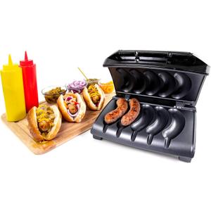 Homecraft Electric Sausage & Brat Grill with Oil Drip Tray, Carry Handle, and Cord Storage, up to 5 Links of Beef, Turkey, Chicken, Veggie Sausages, or Hot Dogs
