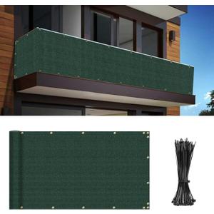 Balcony Privacy Fence Screen 3' x 50' Mesh Windscreen Fencing Shield Cover Included Cable Ties for Deck Apartment Porch Backyard Patio Outdoor, Green