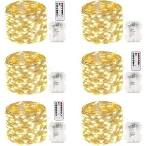 6 Pack 100 LED Fairy Lights Battery Operated with Remote, 33FT Waterproof Twinkle Lights with Timer & 8 Modes, Fairy String Light Outdoor Indoor for Bedroom Classroom DIY Christmas Decor (Warm White)