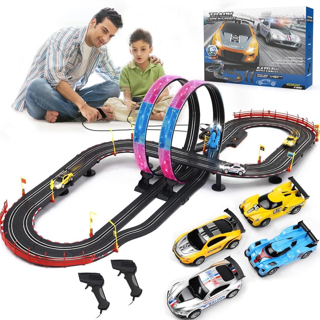 Slot Car Race Track Sets with 4 Slot Cars, 20ft Race Car Track for Boys and Kids, Dual Racing Game Lap Counter Circular Overpass Track, Gifts Toys for Boys Kids Age 6 7 8-12 (XX-Large)