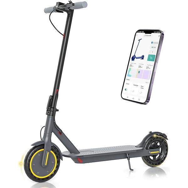 Electric Scooter - 8.5" Solid Tires, 350W Motor, Up to 19 MPH and 21-23 Miles Long-Range Portable Foldable Commuting Scooter for Adults with Double Braking System and App