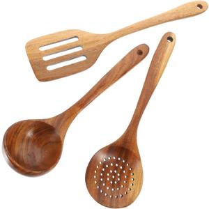 1set Non-stick Wooden Cooking Utensil Set Wok Tools for Kitchen Featuring Handle Ladle and Strainer Spoon for Home Restaurant and Camping Use