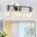 3 Light Bathroom Vanity Light, Brushed Nickel Bathroom Light Fixture with Clear Glass Shade and Metal Base, Vanity Lights for Bathroom, Stairs, Kitchen