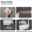Bathroom Toothbrush Holder Wall Mounted with Auto Toothpaste Dispenser - No Drill Bathroom Storage Organizer with 2 Cups, Drawer, and Shelf for Family Bathroom, Gray