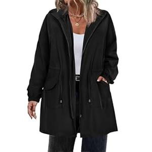 CARCOS Plus Size Women's Rain Jacket Black Waterproof Hooded Trench Raincoat Lightweight Long Windbreaker Travel Jackets with Pockets and Storage Bag 4XL 24W 26W