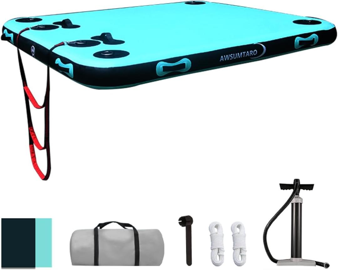 Inflatable Floating PlatformInflatable Floating DockMulti-Scene Water Floating PlatformSuitable for Rivers, Lakes, seasides, Swimming Pools; (180X150X15CM, Mint)