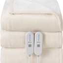 Electric Blanket Queen Size Dual Control - Washable Heated Blanket Queen with 5 Heat Settings, 10 Hrs Auto Off, ETL Certified, Flannel Sherpa Heating Blankets 84" x 90" White