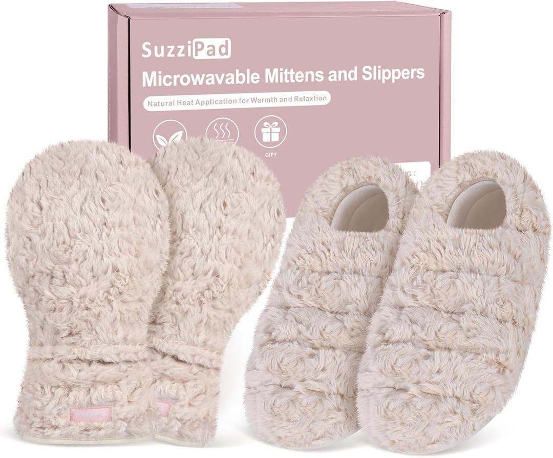 SuzziPad Microwavable Heated Gloves and Microwave Slippers, Hand Heating Pad and Foot Warmers for Fatigue and Discomfort, Cold Feet Reliever for Bed, Ideal Choice for Elderly in Cold Day, S