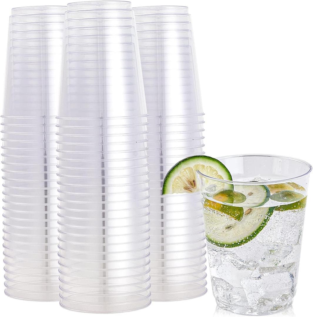 FOCUSLINE 10 oz Clear Plastic Cups, Disposable Heavy Duty Hard Plastic Cups, Reusable, 100 Count