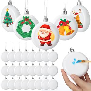 Patelai 60 Pcs Plastic Flat Disc Ornaments for Crafts 3.15" DIY Fillable Hanging Ornament Christmas Tree Ball for DIY Crafts Holiday Xmas Tree Home Decor (White,Oblate Spheroid)