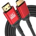 60ft 4K HDMI Cable, CL3 in-Wall Rated High Speed HDMI Cord - Supports 4K UHD @ 30Hz, HDR10, ARC, 3D, HDCP 2.2 - Long Braided HDMI Cable for Projector, Home Theater, Receiver, Laptop to TV (Red)
