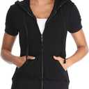 MISS MOLY Women's Short Sleeve Hoodie Full Zip Up Cotton Slim Fit Sweatshirt with Pocket (Black, XXL)