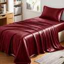 CozyLux Satin Sheets Twin Sheet Set - 3 Piece Silky Twin Bed Sheets, Luxury Burgundy Sheet Twin Size Bed Set with Smooth and Soft Microfiber, Includes 1 Fitted Sheet, 1 Flat Sheet and 1 Pillowcase