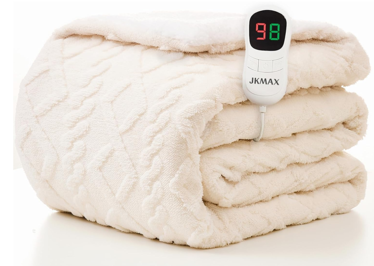 JKMAX Heated Electric Blanket Full Size72"x84" Heating Blanket with 10 Heating Levels & 5 Time Settings OverHeat Protection，Winter Warmer for Adults with ETL Certification（Cream）