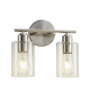 10.2 Brushed Nickel 2 Light Vanity Light with Clear Glass Shade