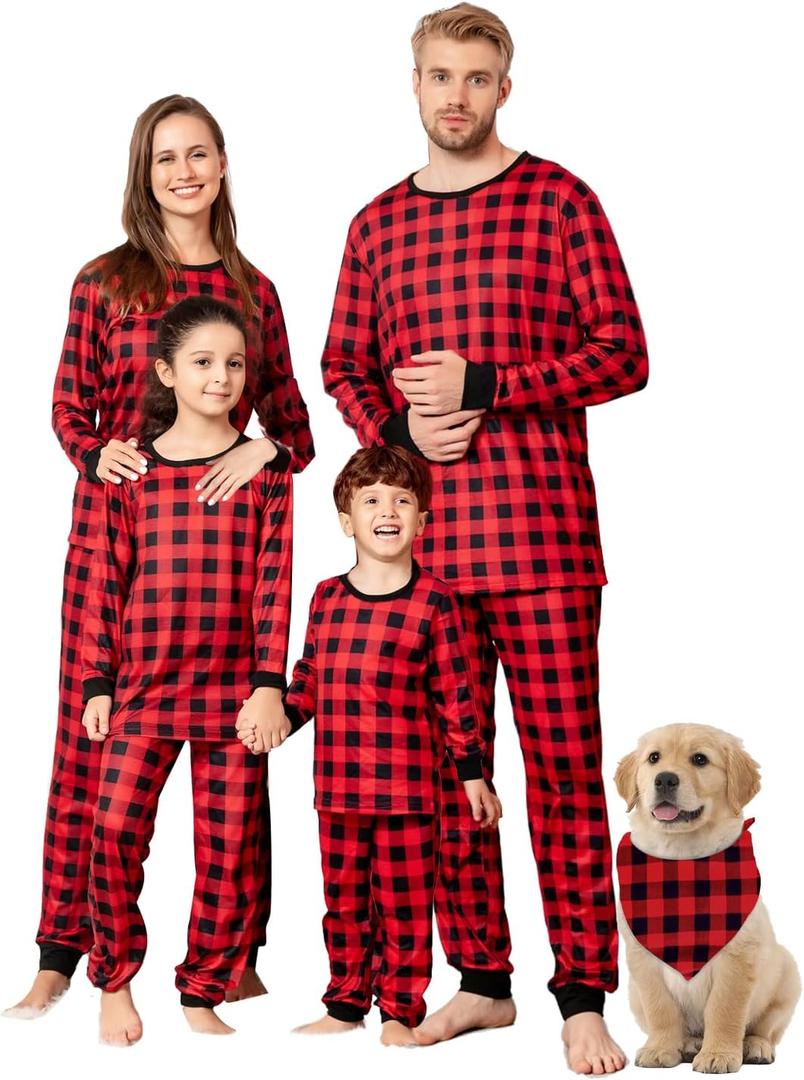 Umeyda Family Christmas Pajamas Matching Sets Plaid Long Sleeve Pjs Holiday Sleepwear Lounge Sets Gift for Men, Red, XL