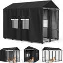 Outdoor Dog Kennel Cover 8'D x 4'W x 6'H Black Full Coverage with Transparent PVC Window and Breathable Mesh All-Weather Protection for Multiple Brands of Kennels Only Cover