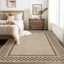 GarveeHome 5x7 Washable Area Rug for Bedroom Living Room Non Slip Modern Bordered Throw Rugs Low Pile Soft Checkered Dining Room Area Rugs Geometric Throw Carpet for Kitchen Nursery Office, Taupe