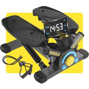 Stepper Machine with Resistance Bands, Mini Stepper with 300LBS Weight Capacity, Twist Stepper for Full Body Workout, Adjustable Step Height, Smooth and Quiet, Step Machine for Men Women