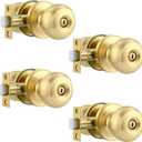 Karlstone 4 Pack Bedroom Door Knobs,Polished Brass Door Knob,Bedroom Locks for Doors,Door Knobs Interior for Bathroom