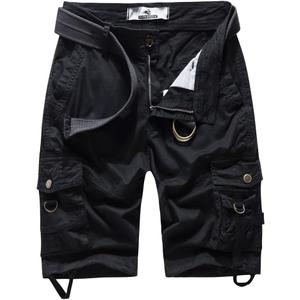 FOURSTEEDS Women's Cotton Loose Fit Zipper Multi-Pockets Twill Bermuda Drawstring Women Cargo Shorts (14, X87 Black)
