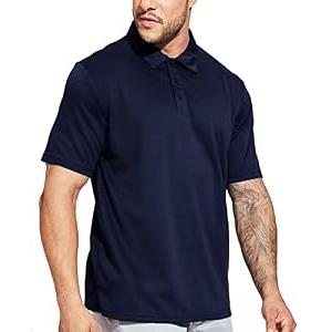 MIER Men's Quick Dry Polo Shirts Polyester Casual Collared Shirts Short Sleeve, Moisture-Wicking, Sun Protection, Dark Blue, XXL