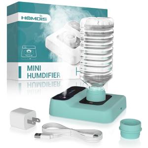 Travel Humidifier, Portable Small Humidifier for Plants, Bedroom, Office, Hotel or Car, 5000mAh Battery Operated Mini Cool Mist Humidifiers, Quiet 23dB, Auto-off, Night Light & BPA-Free, Green