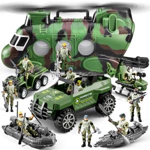 56-in-1 Army Men Toys Sets for Boys 4-7 8-12, Military Helicopter/Truck/Kayak Boat/Motorcycle/Army Men Action Figures/Weapon Gears, Army Toys for Boys Kids Birthday Gifts Party Favors