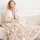 SeaRoomy Leopard Throw Blanket, Khaki Knit Blanket, Warm Fluffy Reversible Lightweight Cheetah Soft Cozy Throw Blankets for Couch Bed (50"x70")