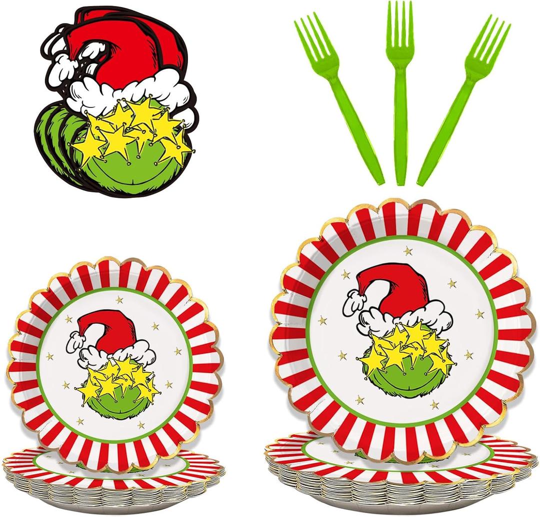 Arsemica Funny Christmas Party Plates and Napkins Set, 96 Pcs Christmas Dinnerware Set Paper Plates Cocktail Napkins Forks, Holiday Birthday Party Supplies, Xmas Tableware Favors
