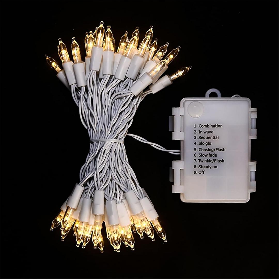 MULTI-SPARKING Battery Operated Christmas Lights - 50 LED Warm White Mini String Lights for Small Tree, Wreath, Crafts, Indoor/Outdoor Decor, 8 Modes & Memory Function, 18.3 Feet White Wire