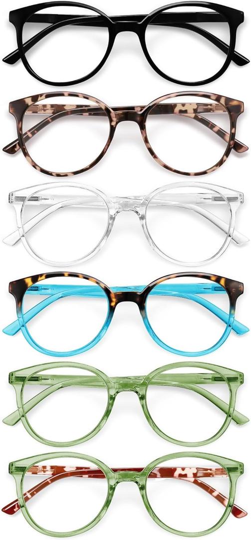 GIBLOGO Reading Glasses for Women/Men Eye Glasses Blue Light Reading Glasses Cheaters Eyeglasses (Black +Tortoise + 2 Green + Blue + Clear), 1.0x