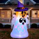 Joiedomi 5 FT Tall Halloween Inflatable Outdoor Decor, Blow Up Yard Decoration Ghost with Colorful LEDs, Inflatable Ghost with Pumpkin Witch Hat for Halloween Outdoor Decoration