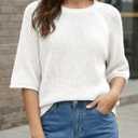 Saodimallsu Womens Short Sleeve Sweaters Crochet Knit Casual Crew Neck Lightweight Summer Trendy Sweater Tops (White, M)